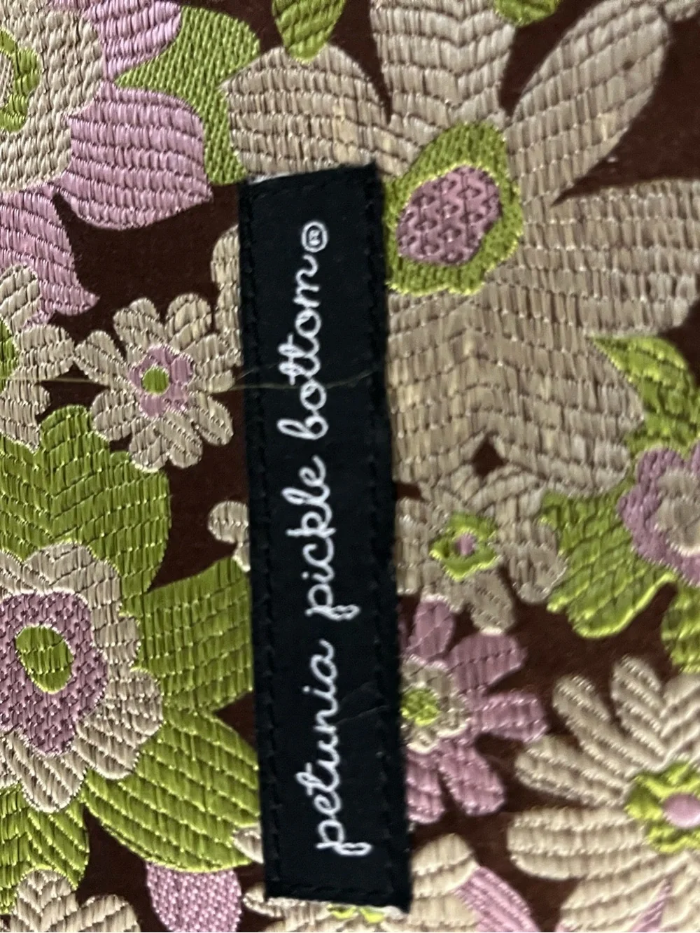 Petunia Pickle Bottom Floral Jacquard Baby Bag in Brown, Pink & Lime